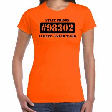 Carnavalskleding psych ward boeven / gevangenen shirt oranje dames
