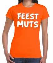 Feestmuts fun t shirt oranje dames