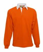 Heren oranje rugbyshirt witte kraag